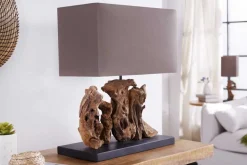 Handgefertigte Tischlampe ARAGON 50cm braun Treibholz-Fuß mit Leinenschirm