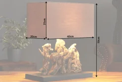 Handgefertigte Tischlampe ARAGON 50cm braun Treibholz-Fuß mit Leinenschirm