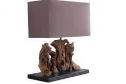 Handgefertigte Tischlampe ARAGON 50cm braun Treibholz-Fuß mit Leinenschirm