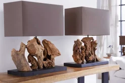 Handgefertigte Tischlampe ARAGON 50cm braun Treibholz-Fuß mit Leinenschirm