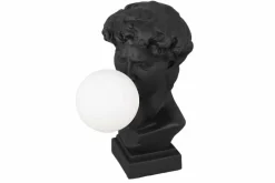 Handgefertigte Tischlampe DAVID 30cm schwarz Büste mit weißer Lampenkugel