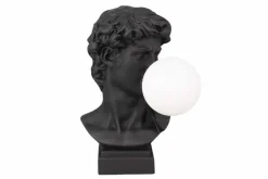 Handgefertigte Tischlampe DAVID 30cm schwarz Büste mit weißer Lampenkugel