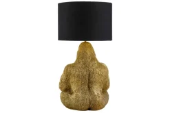 Handgefertigte Tischlampe KING APE 55cm gold schwarzer Stoffschirm Gorilla-Skulptur