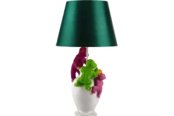 Handgefertigte Tischlampe MONKEY 60cm weiß bunt grüner Stoffschirm Affen-Skulpturen
