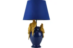 Handgefertigte Tischlampe PARROT 55cm blau gold Papagei-Skulptur Stoffschirm