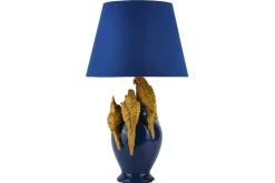 Handgefertigte Tischlampe PARROT 55cm blau gold Papagei-Skulptur Stoffschirm