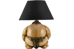 Handgefertigte Tischlampe SUMO 50cm schwarz Skulptur Stoffschirm