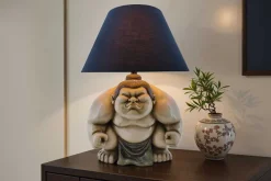 Handgefertigte Tischlampe SUMO 50cm schwarz Skulptur Stoffschirm