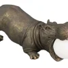 Handgefertigte Tischlampe HIPPO 45cm schwarz Nilpferd-Skulptur mit Lampenkugel