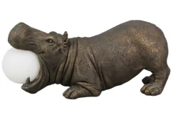 Handgefertigte Tischlampe HIPPO 45cm schwarz Nilpferd-Skulptur mit Lampenkugel