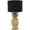 Handgefertigte Tischlampe PINEAPPLE 50cm gold schwarz Ananas-Design mit Stoffschirm