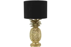 Handgefertigte Tischlampe PINEAPPLE 50cm gold schwarz Ananas-Design mit Stoffschirm