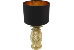 Handgefertigte Tischlampe PINEAPPLE 50cm gold schwarz Ananas-Design mit Stoffschirm