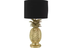Handgefertigte Tischlampe PINEAPPLE 50cm gold schwarz Ananas-Design mit Stoffschirm