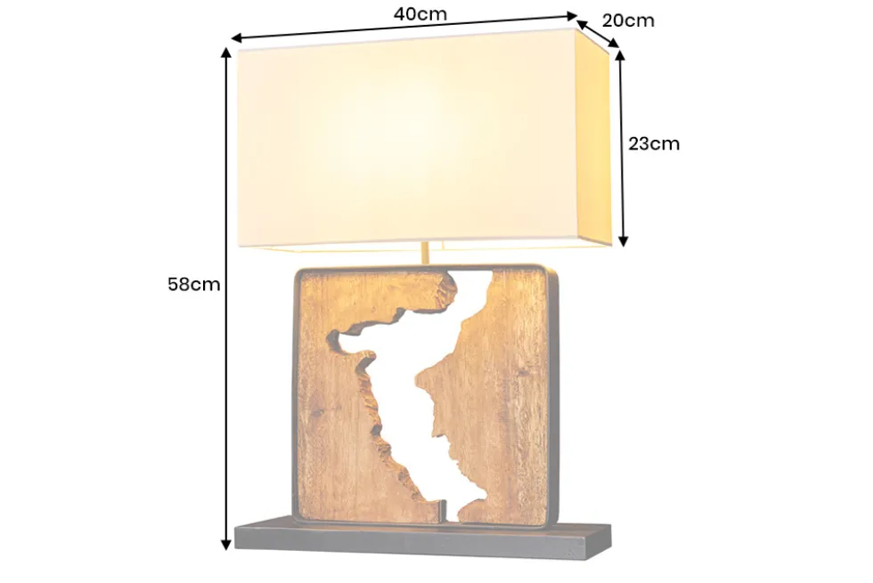 Handgefertigte Tischlampe DESIGNED BY NATURE 60cm natur schwarz Regenbaumholz