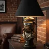 Handgefertigte Tischlampe BULLDOG 55cm bronze schwarz Stoffschirm Hunde-Skulptur