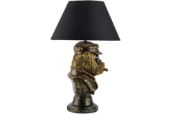 Handgefertigte Tischlampe BULLDOG 55cm bronze schwarz Stoffschirm Hunde-Skulptur