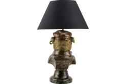 Handgefertigte Tischlampe BULLDOG 55cm bronze schwarz Stoffschirm Hunde-Skulptur