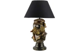 Handgefertigte Tischlampe BULLDOG 55cm bronze schwarz Stoffschirm Hunde-Skulptur