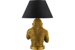 Handgefertigte Tischlampe KING APE 55cm schwarz gold Stoffschirm Affen-Skulptur