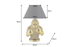 Handgefertigte Tischlampe KING APE 55cm schwarz gold Stoffschirm Affen-Skulptur