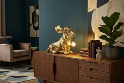 Handgefertigte Tischlampe DACKEL 70cm gold Hunde-Skulptur