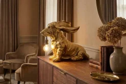 Handgefertigte Tischlampe DACKEL 70cm gold Hunde-Skulptur