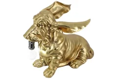 Handgefertigte Tischlampe DACKEL 70cm gold Hunde-Skulptur
