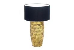 Handgefertigte Tischlampe AURELIA 55cm gold schwarz Hammerschlag-Design mit Stoffschirm