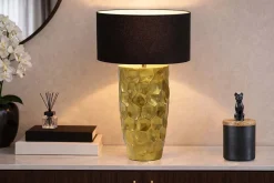 Handgefertigte Tischlampe AURELIA 55cm gold schwarz Hammerschlag-Design mit Stoffschirm