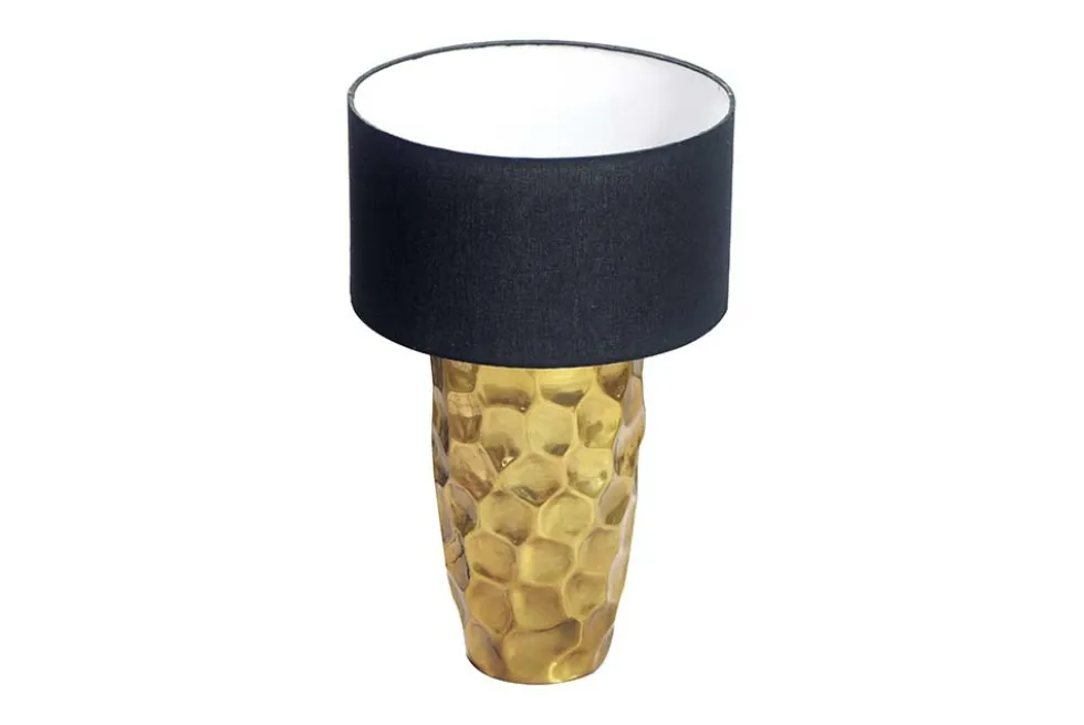 Handgefertigte Tischlampe AURELIA 55cm gold schwarz Hammerschlag-Design mit Stoffschirm