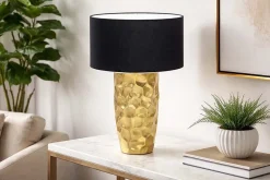 Handgefertigte Tischlampe AURELIA 55cm gold schwarz Hammerschlag-Design mit Stoffschirm