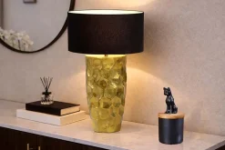 Handgefertigte Tischlampe AURELIA 55cm gold schwarz Hammerschlag-Design mit Stoffschirm