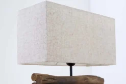 Handgefertigte Tischlampe PERIFERE 40cm beige Treibholz Leinenschirm