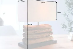 Handgefertigte Tischlampe PERIFERE 40cm beige Treibholz Leinenschirm
