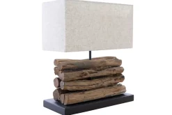 Handgefertigte Tischlampe PERIFERE 40cm beige Treibholz Leinenschirm