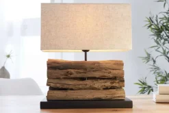 Handgefertigte Tischlampe PERIFERE 40cm beige Treibholz Leinenschirm
