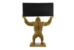 Handgefertigte Tischlampe KING APE 70cm schwarz gold Stoffschirm Affen-Skulptur