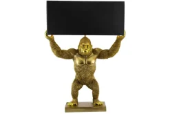 Handgefertigte Tischlampe KING APE 70cm schwarz gold Stoffschirm Affen-Skulptur
