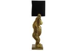 Handgefertigte Tischlampe KING APE 70cm schwarz gold Stoffschirm Affen-Skulptur