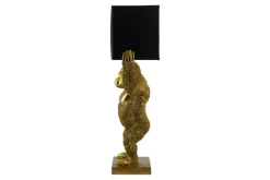 Handgefertigte Tischlampe KING APE 70cm schwarz gold Stoffschirm Affen-Skulptur