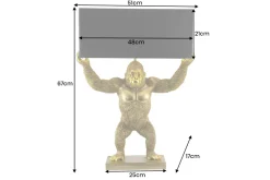 Handgefertigte Tischlampe KING APE 70cm schwarz gold Stoffschirm Affen-Skulptur