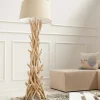 Handgefertigte Treibholz Stehlampe WILD NATURE 155cm sand mit Leinenschirm