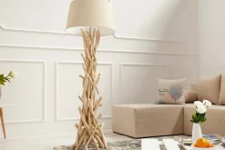 Handgefertigte Treibholz Stehlampe WILD NATURE 155cm sand mit Leinenschirm