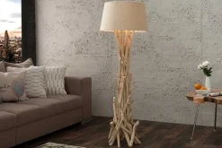 Handgefertigte Treibholz Stehlampe WILD NATURE 155cm sand mit Leinenschirm