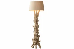 Handgefertigte Treibholz Stehlampe WILD NATURE 155cm sand mit Leinenschirm