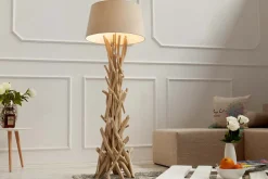 Handgefertigte Treibholz Stehlampe WILD NATURE 155cm sand mit Leinenschirm