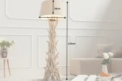Handgefertigte Treibholz Stehlampe WILD NATURE 155cm sand mit Leinenschirm