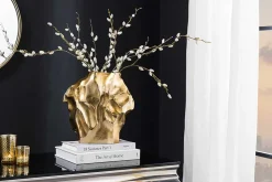 Handgefertigte Vase LIQUID 30cm gold Metall Hammerschlag Design
