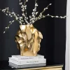 Handgefertigte Vase LIQUID 25cm gold Metall Hammerschlag Design
